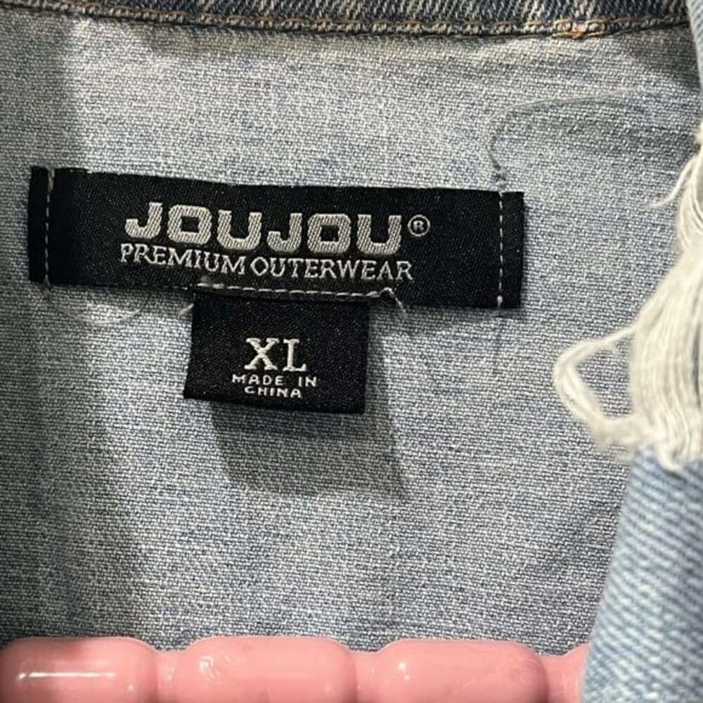 Jou Jou Women's Distressed Blue Denim Jacket size XL - Picture 9 of 10